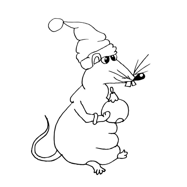 Rotta käsin piirretty luonnos. Yksivärinen muotoilu söpö eläin korkki Uudenvuoden pallo design elementti varastossa vektori kuvitus web, tulosta
 - Vektori, kuva