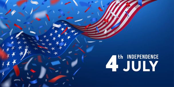 Tarjeta feliz día de la independencia de Estados Unidos con confeti
 - Vector, Imagen