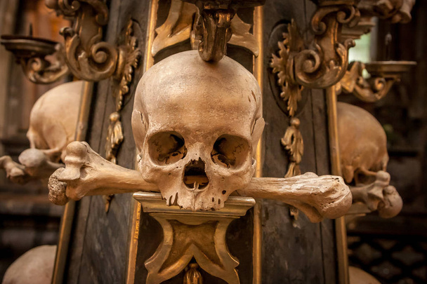 skulls in Kostnice church in the Czech town of Kutna Hora - Photo, Image