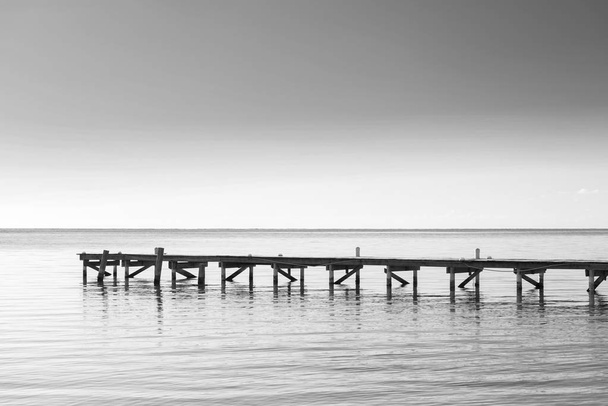 Wooden Dock As Minimalism Background Black and White - Photo, Image