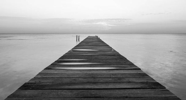 Wooden Jetty At Dawn Black and White - Photo, Image