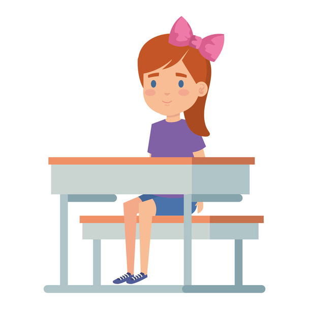 学校の机に座って幸せな学生の女の子 - ベクター画像