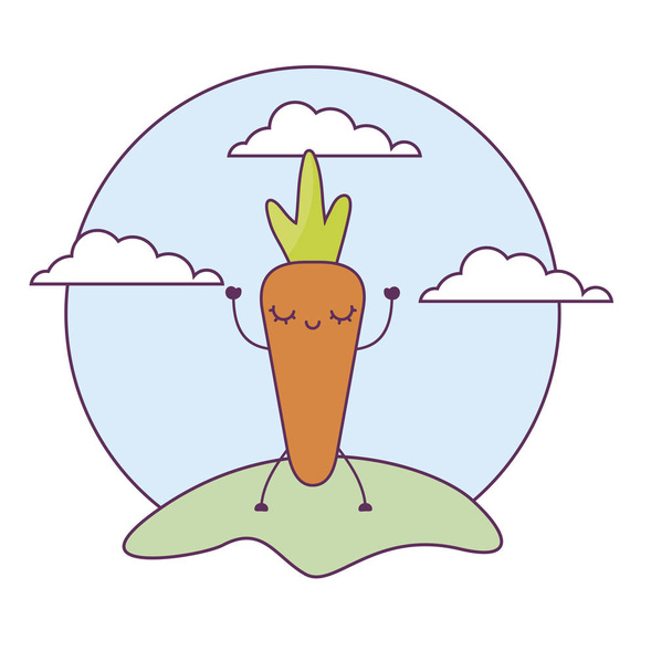cenoura fresca kawaii vegetal na paisagem
 - Vetor, Imagem