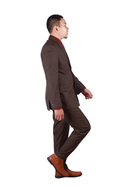 Full Body Portrait of Asian Businessman Walking, Side View Profi - Фото, изображение