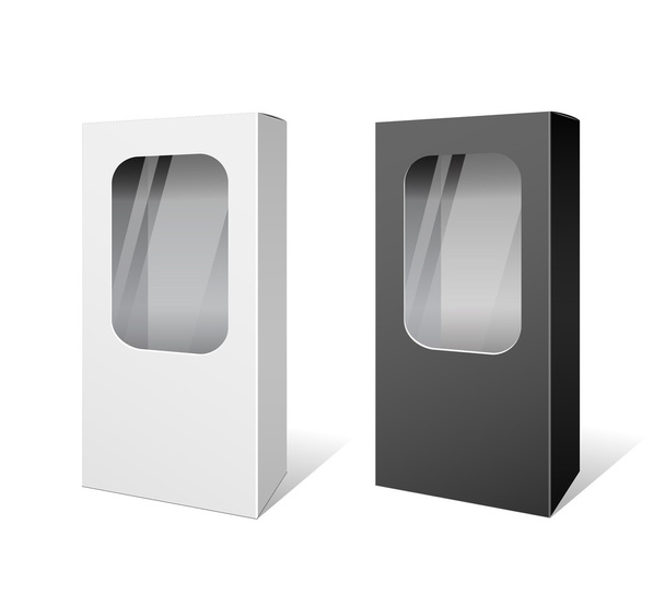 Diseño del paquete de productos de caja blanca y negra
 - Vector, Imagen