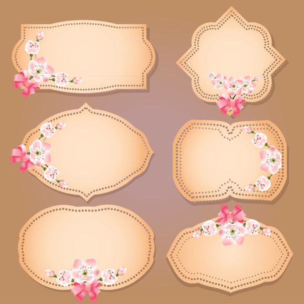 Collection of floral retro grunge labels, banners and emblems with an empty seat for your text - Vector, imagen