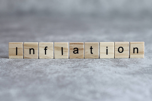 Inflation word written on wood cube - Photo, Image