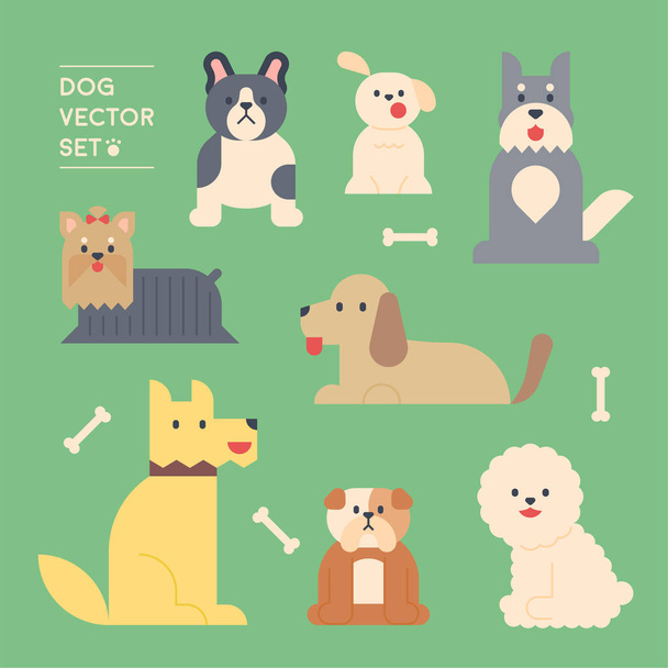 Various breeds of dogs. flat design style minimal vector illustration. - Vector, Image