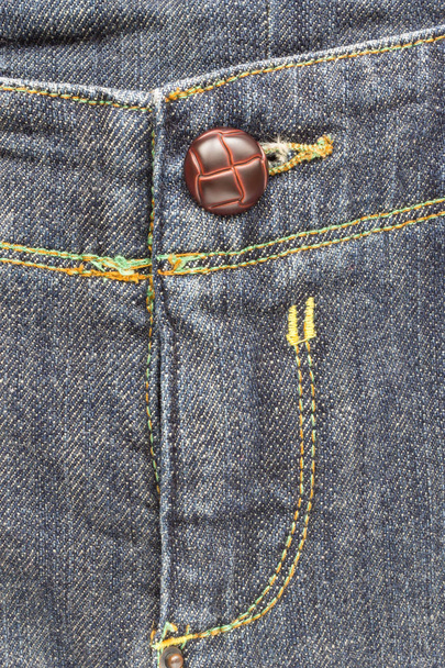 Crotch Jeans textúra háttér és Brown Button - Fotó, kép