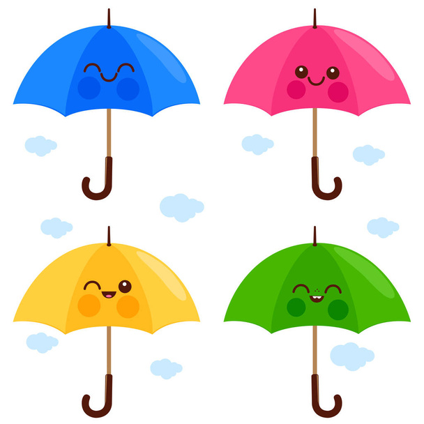 Cute umbrella characters - Vektör, Görsel