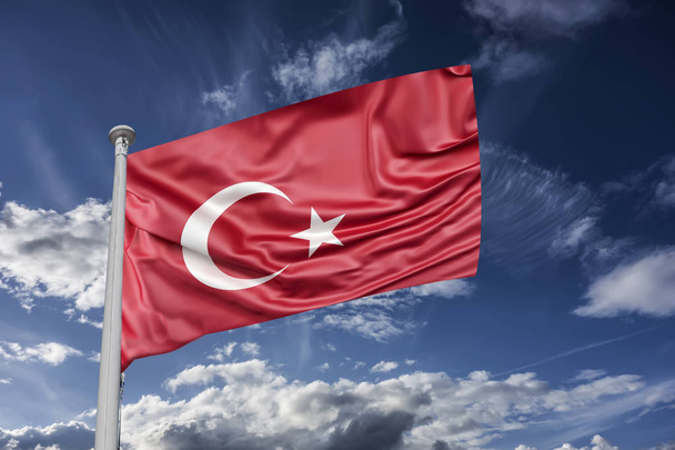 Turkse vlag wapperen in de wind - Foto, afbeelding