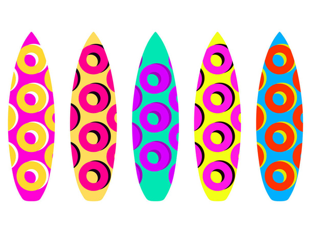 Surfbretter auf weißem Hintergrund. Arten von Surfbrettern mit einem Muster. Vektorillustration - Vektor, Bild