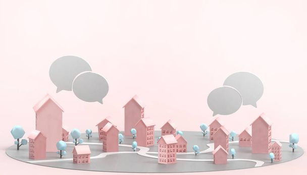 Bydlení symbol a nemovitosti koncept moderní umění a současník na růžově jednostránková výtvarný podklad-prostorové vykreslování - Fotografie, Obrázek