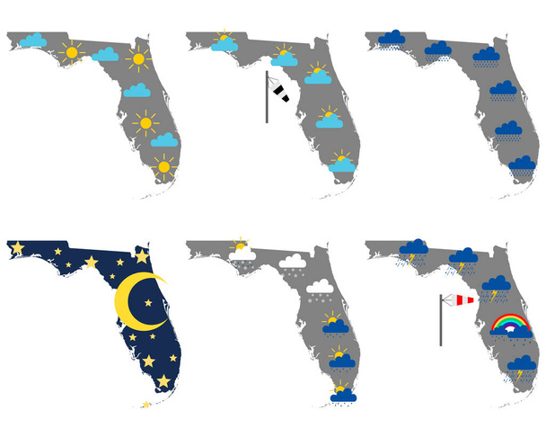 Мапи Флориди з різними символами погоди - Вектор, зображення