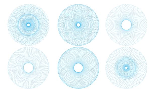 Ensemble de motifs géométriques abstraits de spirographes isolés sur fond blanc. Formes symétriques adaptées comme filigrane. Ornement circulaire torsadé rond et spiralé - vecteur
 - Vecteur, image