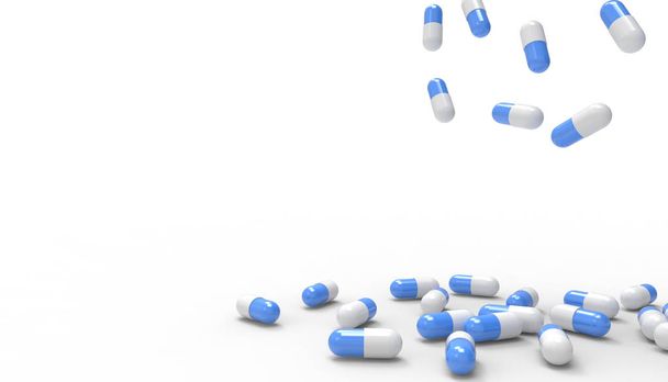 Capsule pil blauw van de geneeskunde geïsoleerd op witte achtergrond-3D rendering - Foto, afbeelding