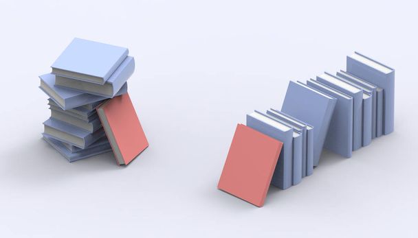 Книги групи блакитний і червоний Ізометричні постійна мінімальне та сучасне мистецтво Пастельно-блакитний на фоні і-3D візуалізації - Фото, зображення