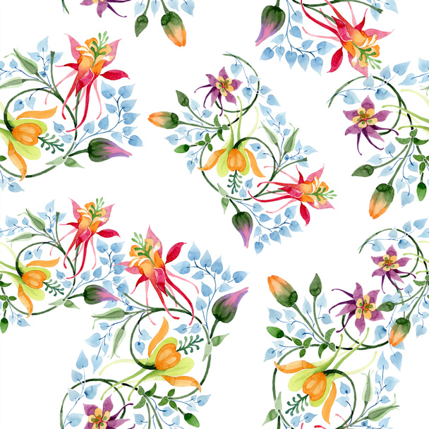 Ornament floral botanical flower. Watercolor background illustration set. Watercolour drawing fashion aquarelle isolated. Seamless background pattern. Fabric wallpaper print texture. - 写真・画像