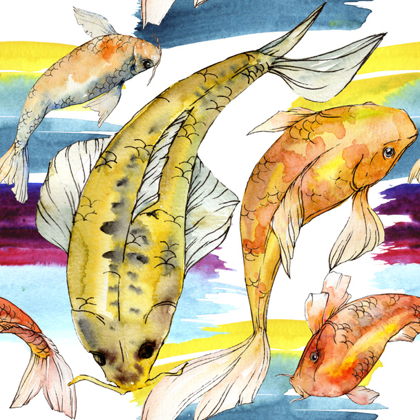 Watercolor aquatic underwater colorful tropical fish set. Red sea and exotic fishes inside: Golden fish. - Photo, Image