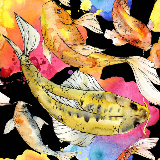 Akwarela wodne podwodne kolorowe tropikalne ryby zestaw. Morze Czerwone i egzotyczne ryby w środku: złote ryby. - Zdjęcie, obraz