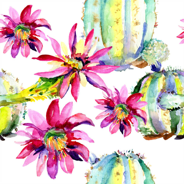 Grüner Kaktus. Blütenbotanische Blume. wildes Frühlingsblatt Wildblume isoliert. nahtloses Hintergrundmuster. - Foto, Bild