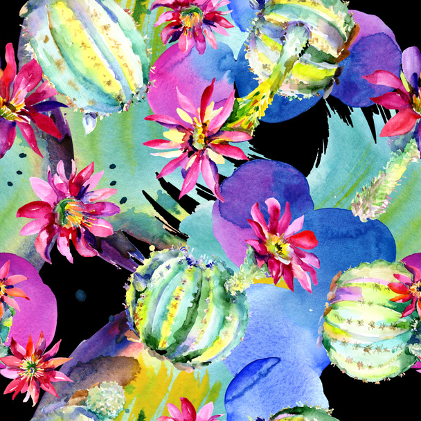 Green cactus. Floral botanical flower. Wild spring leaf wildflower isolated. Seamless background pattern. - Fotó, kép