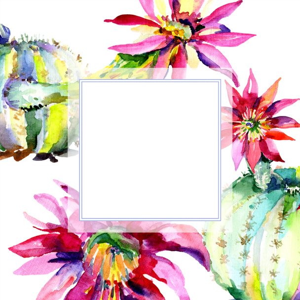 Zelené kaktusy. Květinové botanické květy. Orámovaná hranatá hranice Akvarel – sada ilustrace. - Fotografie, Obrázek