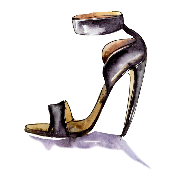 Shoe sketch fashion glamour illustration. Clothes accessories set trendy outfit. Watercolor background set. Watercolour drawing fashion aquarelle. Isolated shoe illustration element. - Foto, Bild