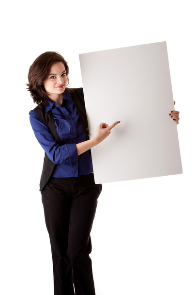 Young business woman with white board - Zdjęcie, obraz
