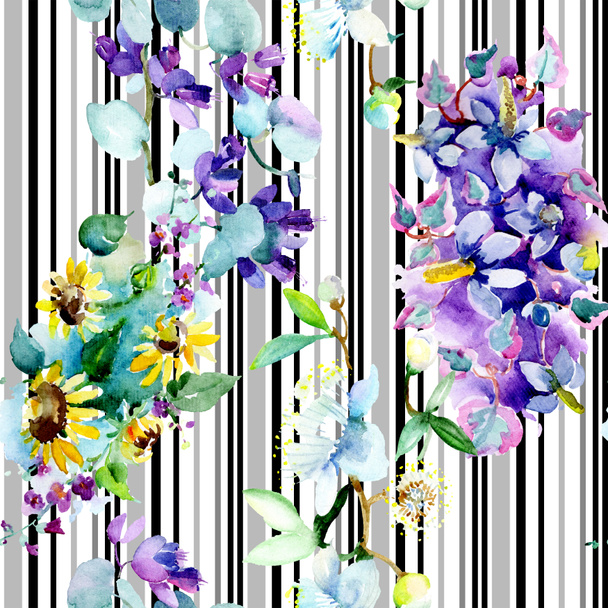 花束花植物の花。●水彩背景イラストセット。水彩画ファッションアクアレル孤立。シームレスな背景パターン。ファブリック壁紙プリントテクスチャ. - 写真・画像
