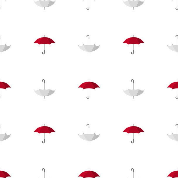 Seamless pattern with red and white umbrella icon on white background. Vector illustration for design, web, wrapping paper, fabric, wallpaper. - Vector, Imagen