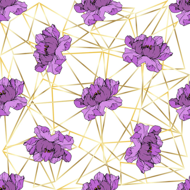 Vector paarse Peony bloem. Gegraveerde inkt kunst. Naadloos achtergrond patroon. Stof wallpaper print textuur. - Vector, afbeelding