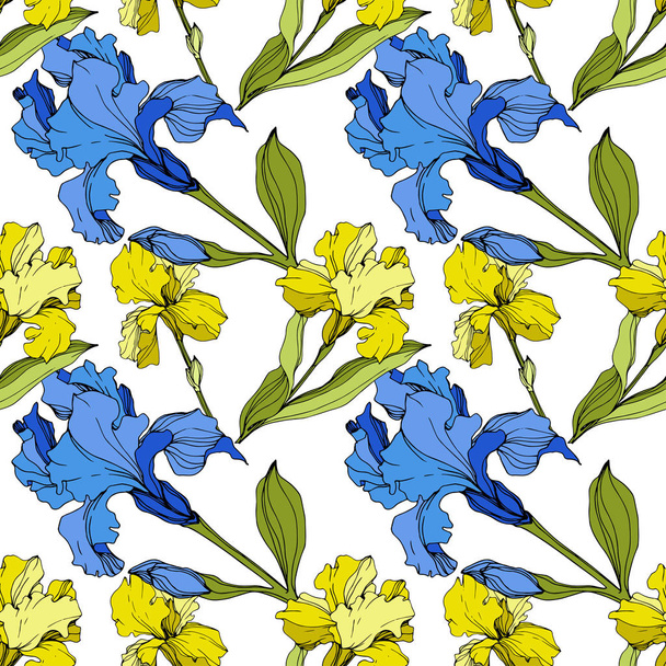 Vector Iris floral botanical flower. Seamless background pattern. Fabric wallpaper print texture. - Vettoriali, immagini