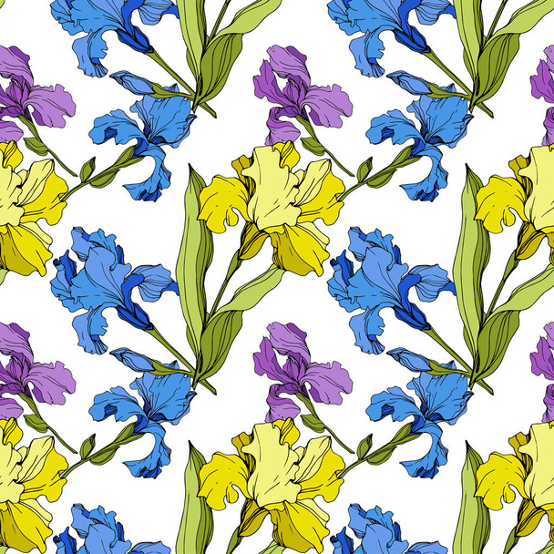Vector Iris floral botanical flower. Seamless background pattern. Fabric wallpaper print texture. - Vektor, obrázek