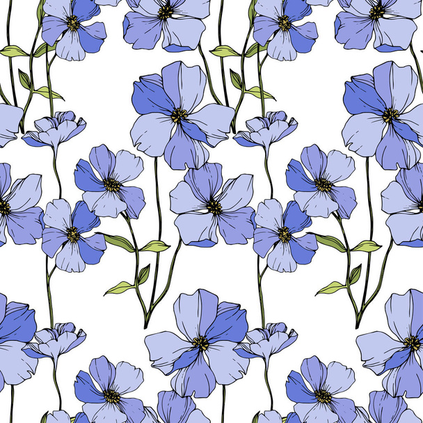 Vector Blue flax botanical flower. Engraved ink art. Seamless background pattern. Fabric wallpaper print texture. - Διάνυσμα, εικόνα