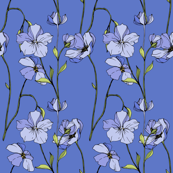 Vector Blue flax botanical flower. Engraved ink art. Seamless background pattern. Fabric wallpaper print texture. - Διάνυσμα, εικόνα