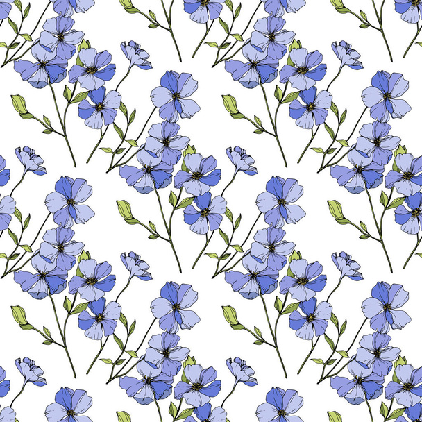 Vector blauwe vlas botanische bloem. Gegraveerde inkt kunst. Naadloos achtergrond patroon. Stof wallpaper print textuur. - Vector, afbeelding