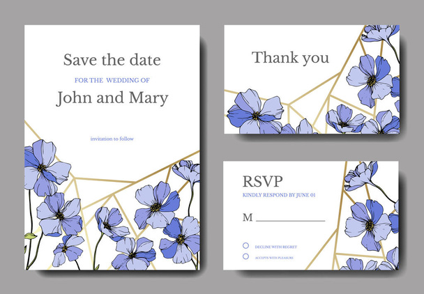 Vector wedding invitation cards templates with flax illustration.  - Vecteur, image