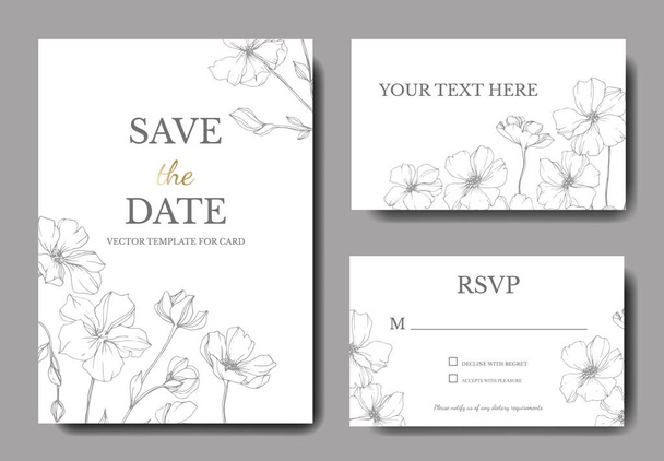Vector wedding invitation cards templates with flax illustration.  - Vector, Image