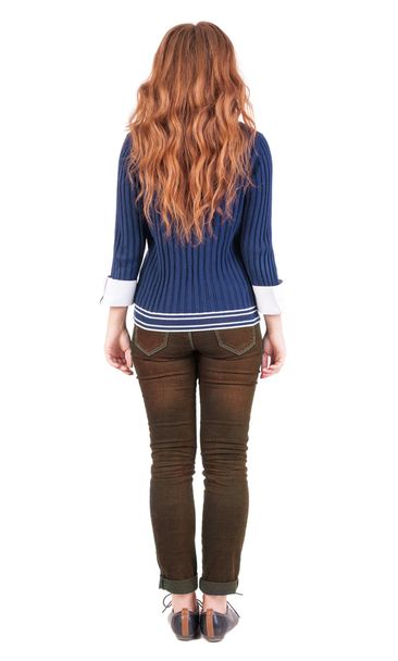 back view of standing young beautiful redhead woman. - Photo, image
