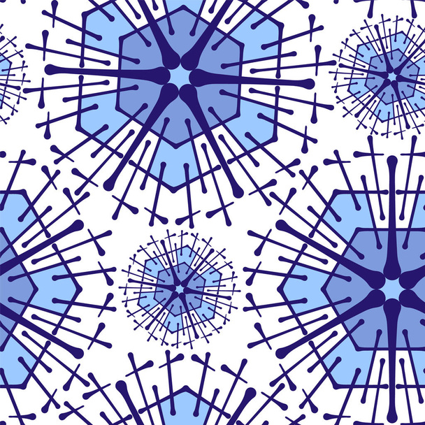 Winter seamless pattern. Stylized blue snowflakes for design of fabric, cards, invitations, packaging. Background for winter themes. - Vektör, Görsel