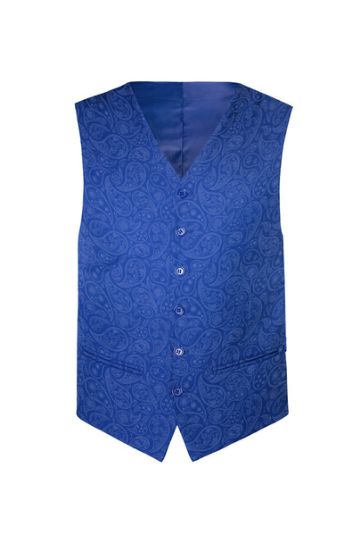 Fashionable men's blue vest with Paisley pattern isolated on white background. Ghost mannequin photography - Photo, Image
