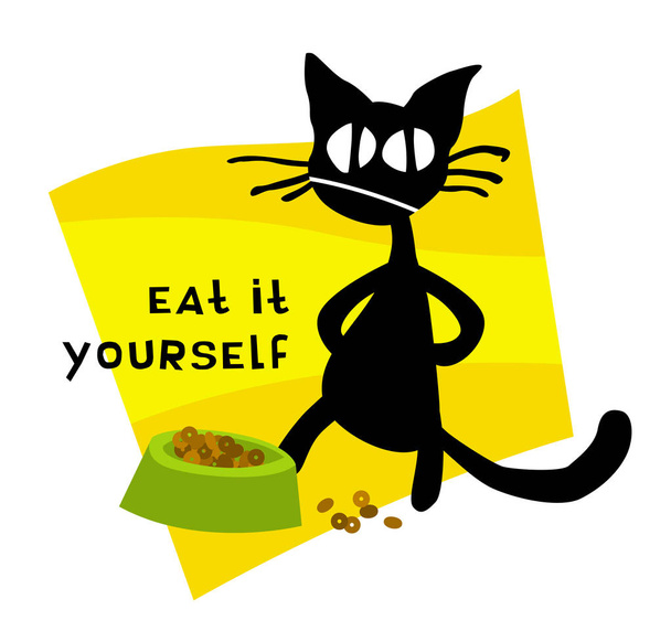 маленькая чертовка и кошачья еда. векторный рисунок для иллюстраций
 - Вектор,изображение
