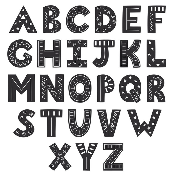 Black and white alphabet in scandinavian style. Solid letters - Vektör, Görsel