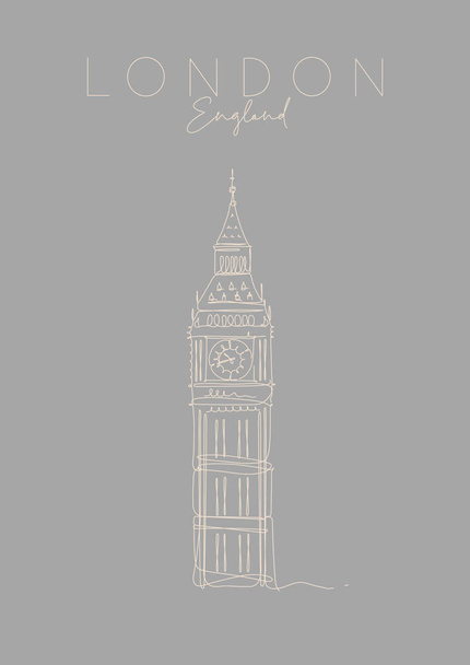 Плакат UK Big Ben grey
 - Вектор,изображение