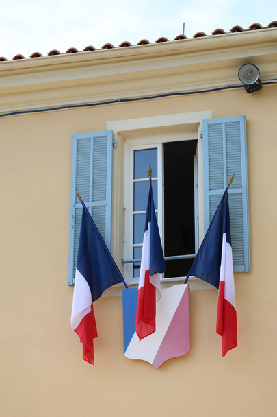 French Tricolor Flags On The Town Hall - Photo, Image