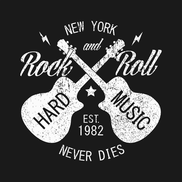 New York stampa rock-n-roll per abbigliamento con chitarra
 - Vettoriali, immagini
