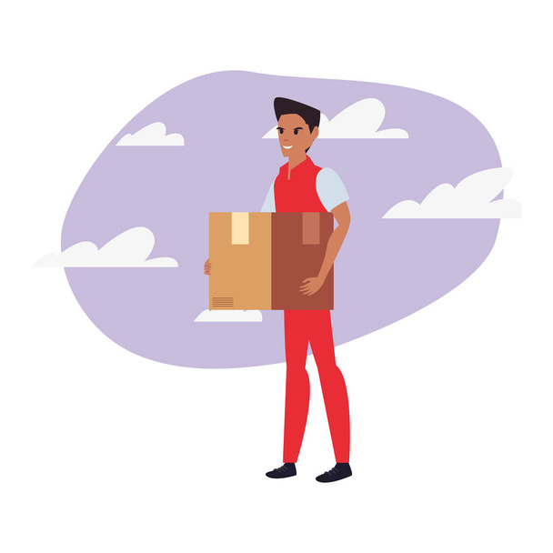 man with package fast delivery logistic icon vectorillustrate - Vector, Image
