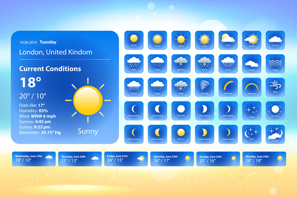set weather icons. All icons for weather with sample of use. For Print, Web or Mobile App vector eps 10 - Vektor, obrázek