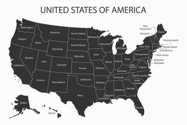 USA kartta valtioiden nimet
. - Vektori, kuva